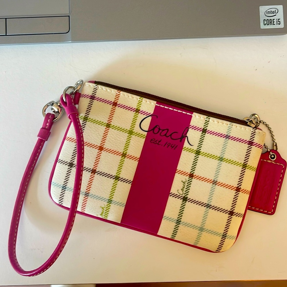 Coach wristlet, pink plaid Like new, never used
